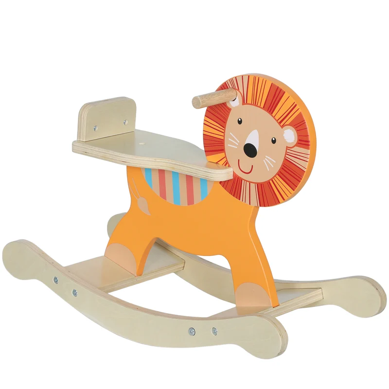 Cheval à bascule enfant lion 59 x 27 x 43 cm base large sécurisée développe équilibre scandinave en contreplaqué orange 21_0000288