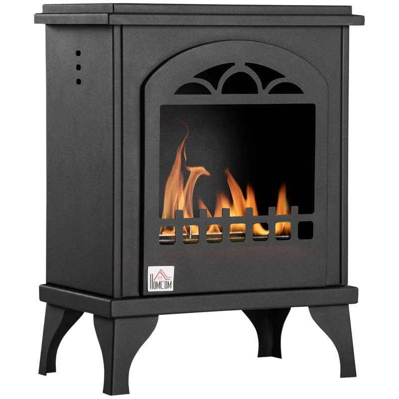 Cheminée bioéthanol sur pied façon poêle 41 x 25 x 54 cm chauffage d'appoint 25 m² très cosy contemporain en métal noir 21_0001130