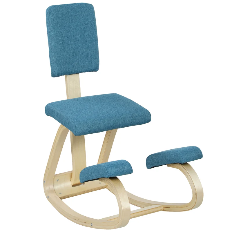 Chaise à genoux ergonomique bureau 51 x 84 x 93 cm améliore posture basculante design scandinave en bois bleu foncé 21_0006277