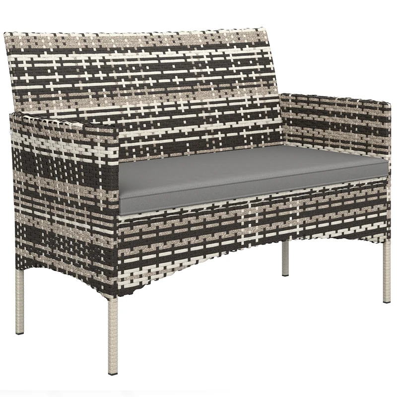 Canapé de jardin 2 places 115 x 63 x 85 cm coussins mousse lavables confort contemporain en résine tressée gris clair 21_0005986