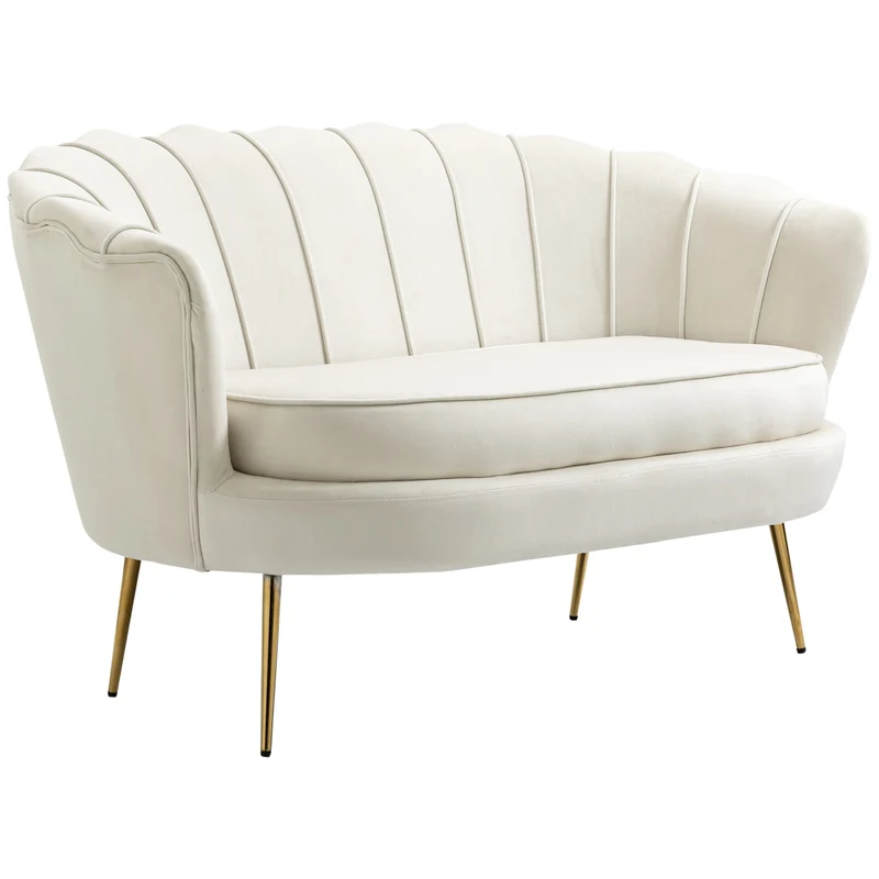 Canapé 2 places forme coquillage 130 x 77 x 77 cm assise 10 cm confort cocooning classique tendance en velours crème 21_0001830