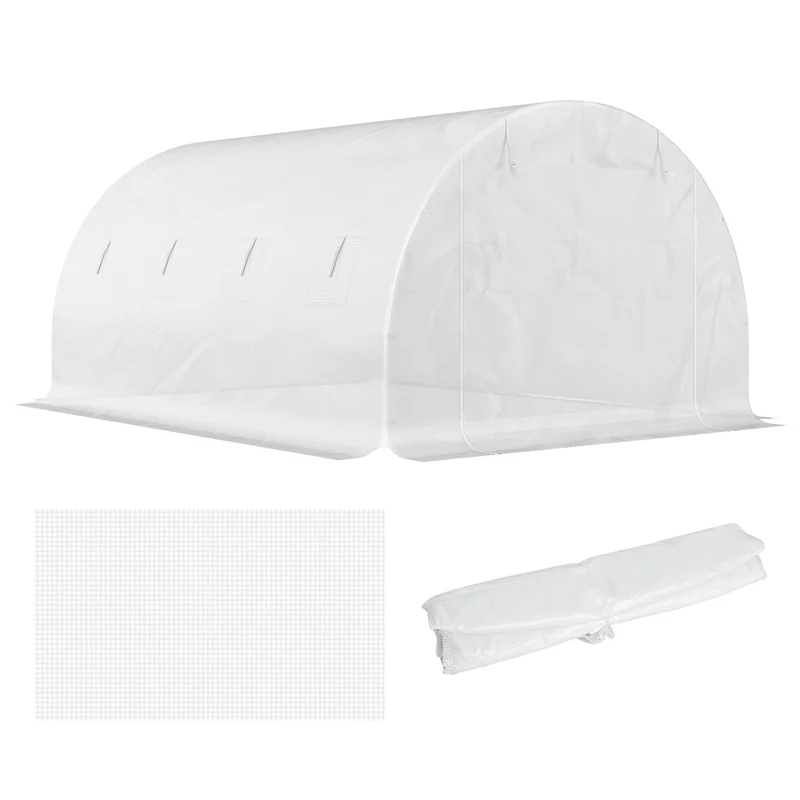 Bâche de rechange serre tunnel 4 x 3 x 2 m imperméable anti-uv porte zippée 8 fenêtres moderne en polyéthylène blanc 21_0004163