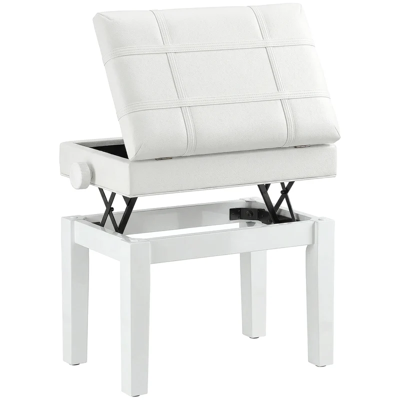 Banquette de piano pour salon 63 x 35 x 46-56 cm hauteur réglable coffre intégré design contemporain cosy en bois blanc 21_0008048