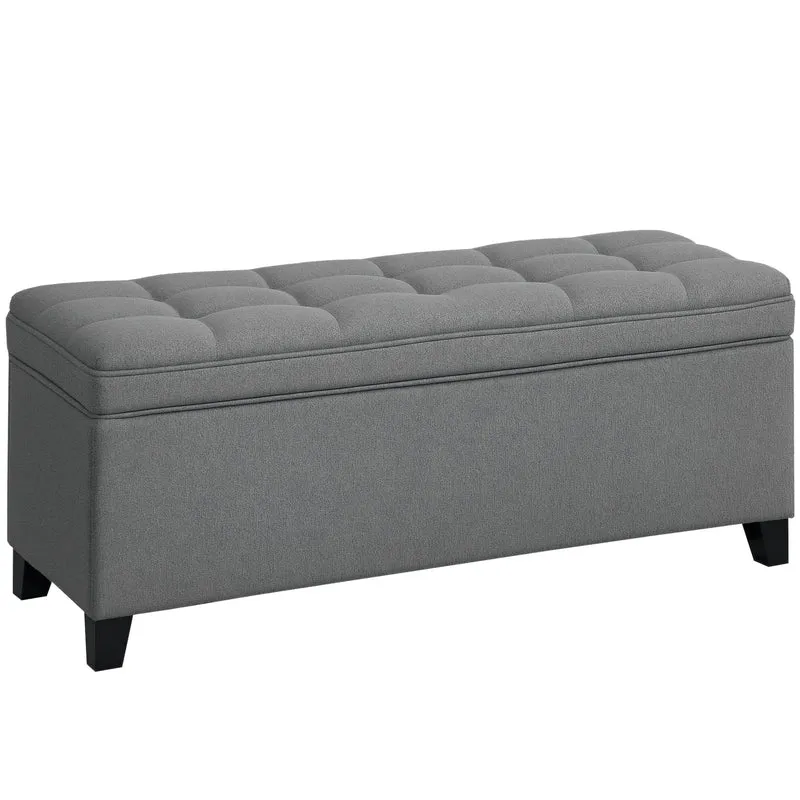 Banc de rangement bout de lit 120 x 40 x 48 cm coffre 112 l et assise capitonnée moderne scandinave en lin gris foncé 21_0002962