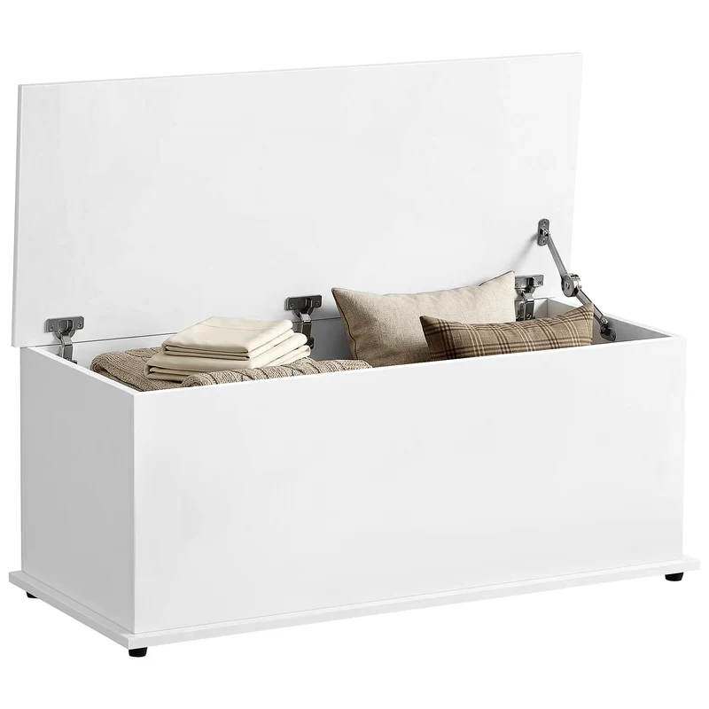 Banc coffre d'entrée 100 x 40 x 40 cm grand rangement utile assise 120 kg moderne épuré en panneaux de particules blanc 21_0001707