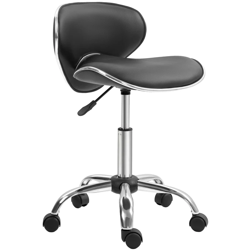 Tabouret de travail pivotant à roulettes pour salon 44 x 48 x 62-74 cm assise réglable ergonomique moderne en PU noir 21_0006148
