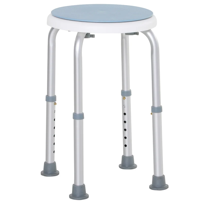 Tabouret de douche siège de bain réglable 33 x 35,5-48,5 cm antidérapant rotatif 360° sécurisé moderne en aluminium bleu 21_0000874