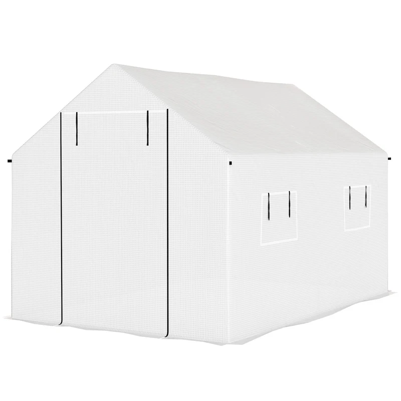 Serre de jardin tunnel 200 x 300 x 200 cm anti uv porte enroulable 4 fenêtres style contemporain en polyéthylène blanc 21_0005443