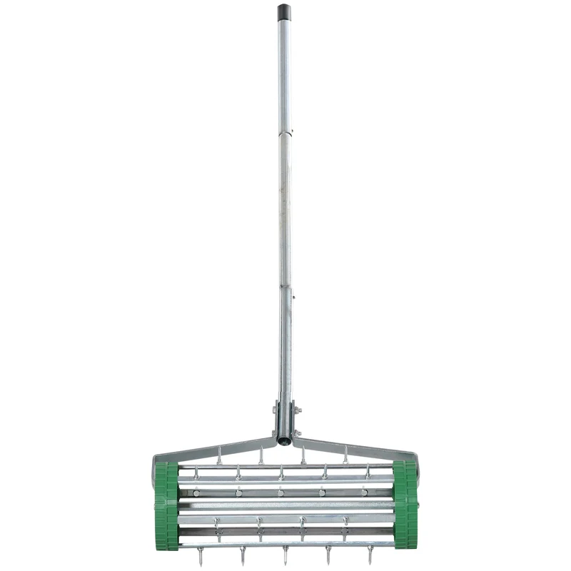 Rouleau aérateur pour pelouse 98 x 45 x 87 cm manche télescopique ramassage amovible industriel en acier galvanisé vert 21_0004025