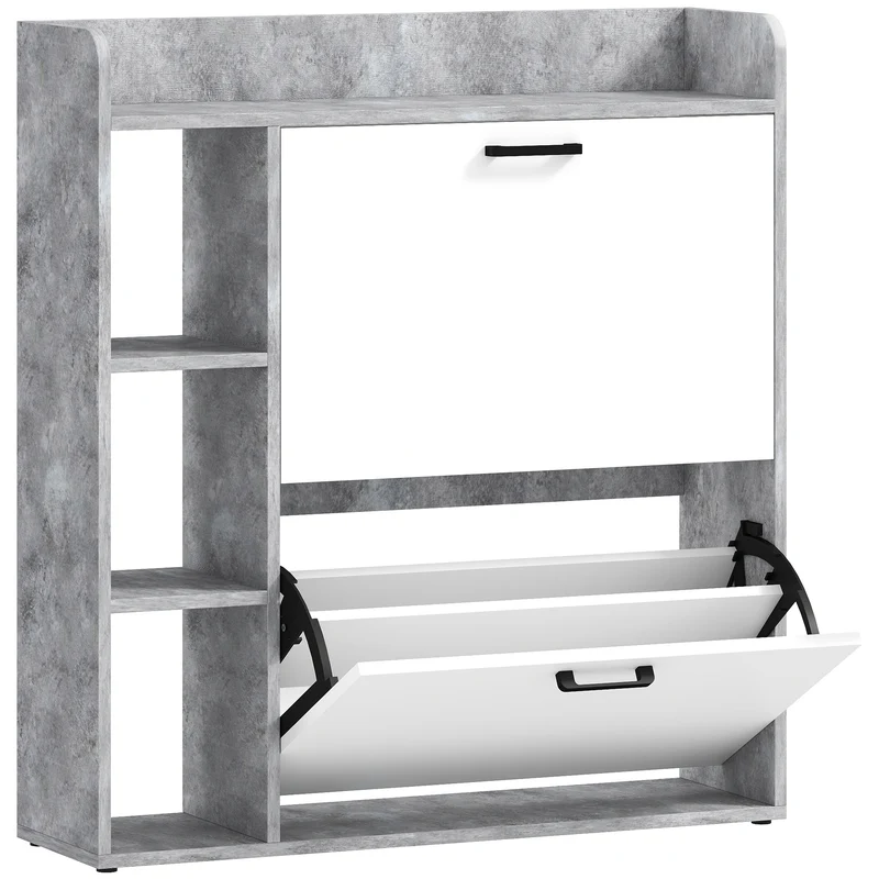 Meuble à chaussures entrée 83 x 24 x 90.5 cm 15 paires rangement modulable moderne épuré en panneau de particules blanc 21_0002789