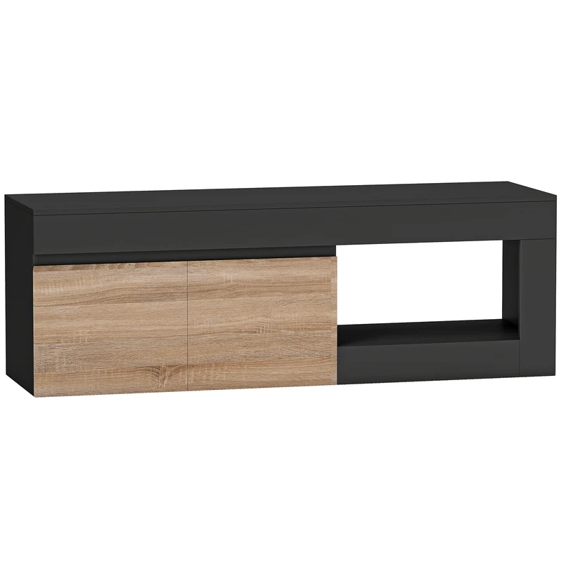 Meuble tv pour salon 140 x 40 x 48 cm rangement fermé étagère ouverte design contemporain en panneau de particules noir 21_0003452