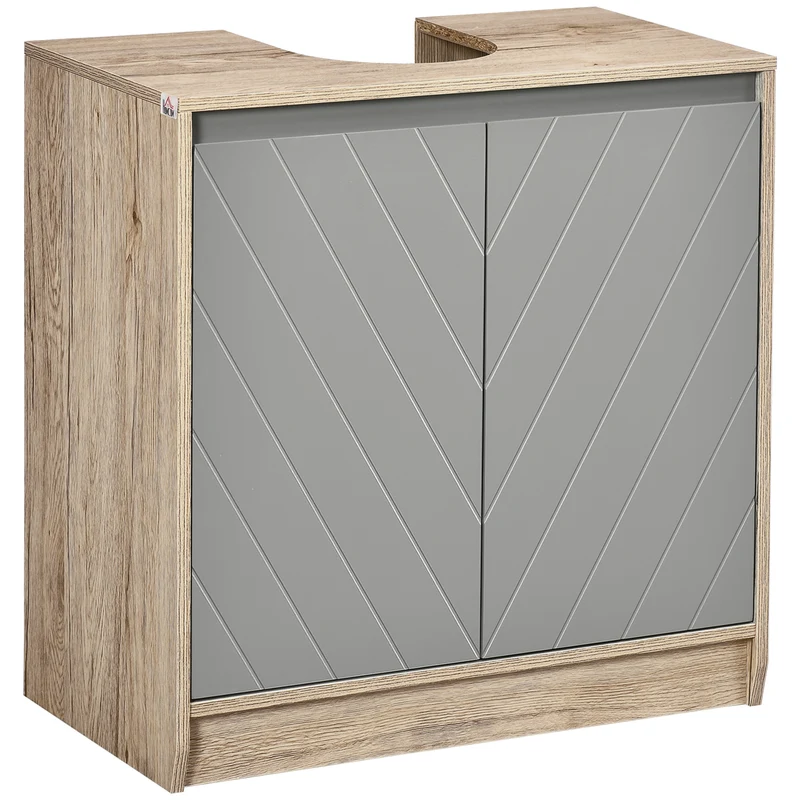 Meuble sous lavabo compact salle de bain 60 x 30 x 59.8 cm rangement étagère réglable tendance scandinave en MDF gris 21_0001866