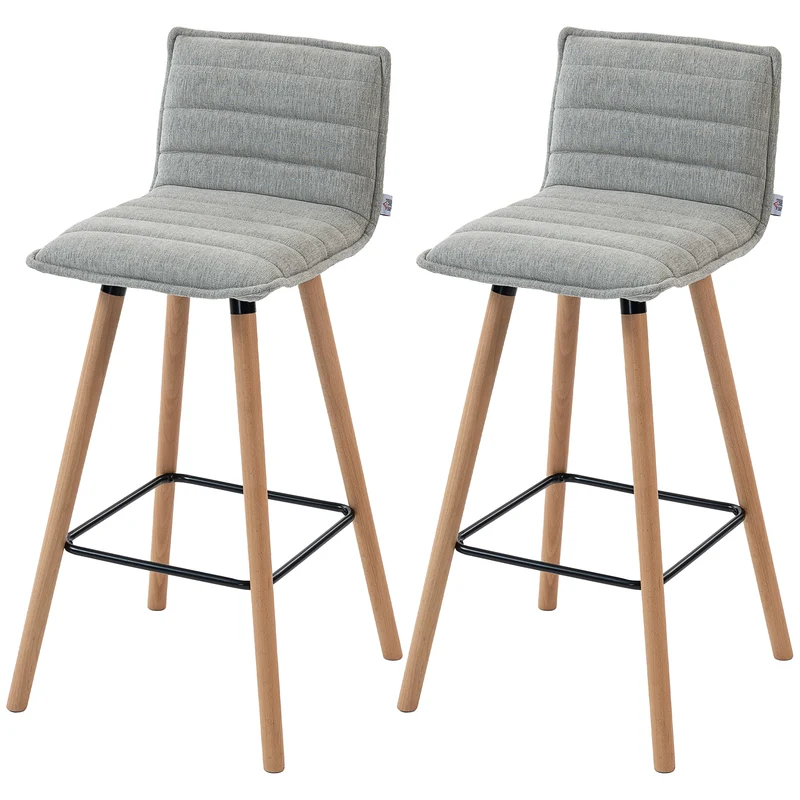 Lot de 2 tabourets de bar dossier courbé assise rembourrée 48 x 48 x 99,5 cm confort moderne en polyester gris clair 21_0003365