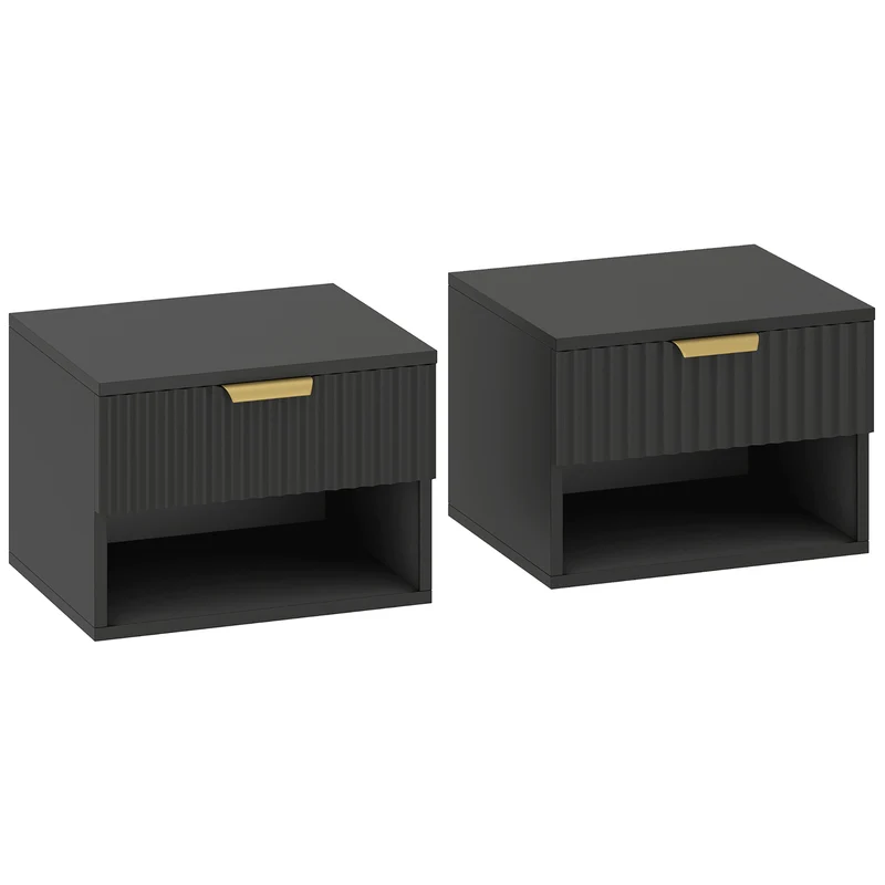 Lot de 2 tables de chevet suspendues 40 x 34 x 29 cm tiroir à fermeture douce design flottant moderne épuré en MDF noir 21_0003761