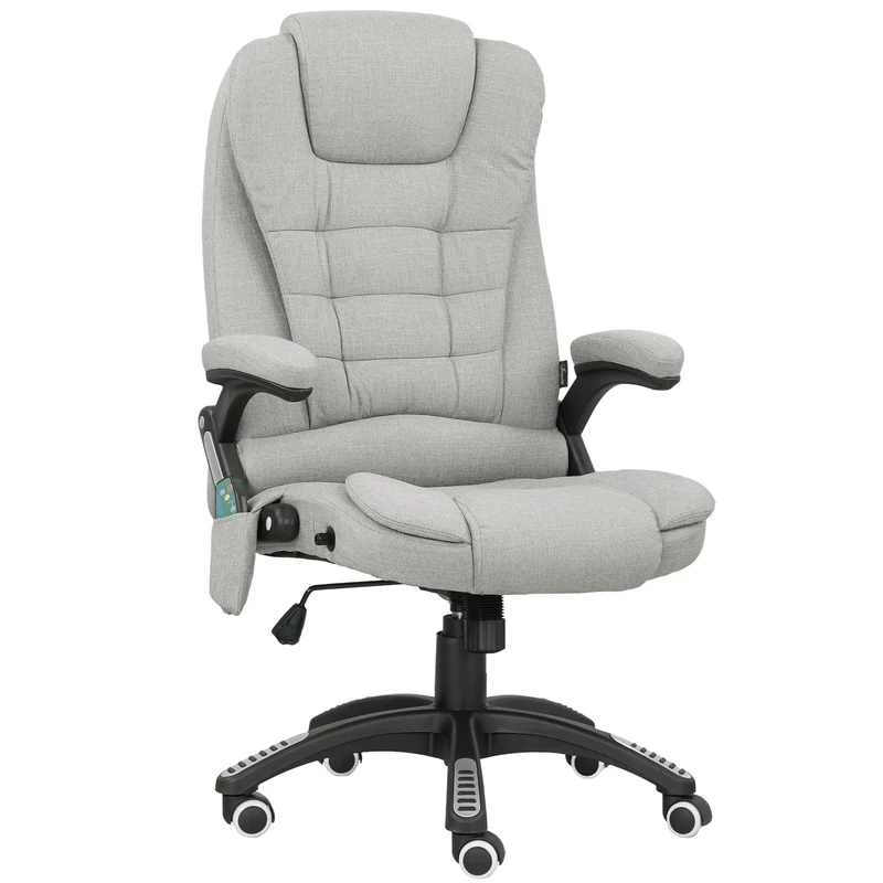 Fauteuil de bureau massant et chauffant 68 x 72 x 110-120 cm inclinable pivotant 360° moderne en polyester gris clair 21_0006156