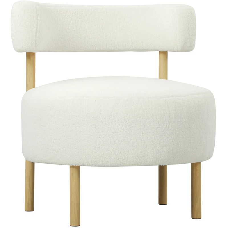 Fauteuil 1 place dossier incurvé 67 x 67 x 71 cm assise rembourrée scandinave contemporain en tissu bouclette crème 21_0003598