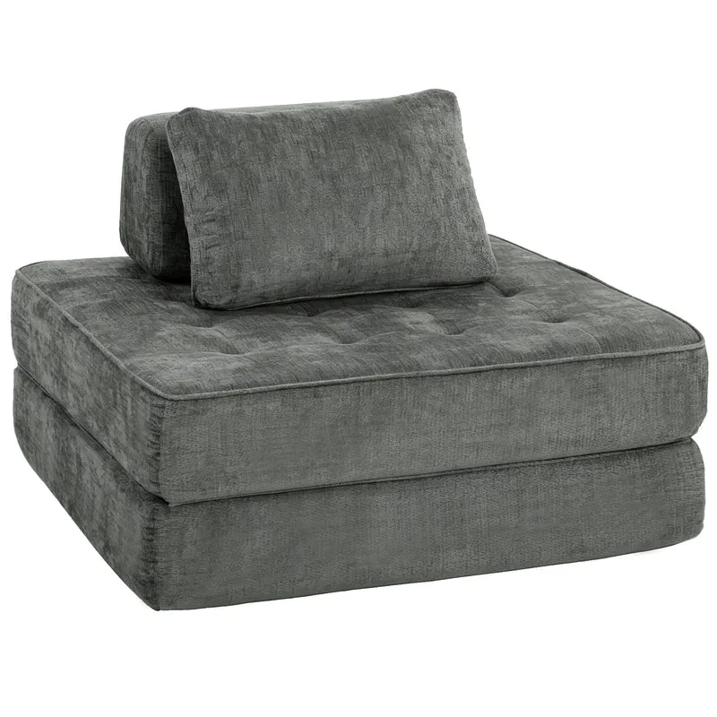 Canapé-lit chauffeuse 1 place convertible en lit 97 x 97 x 70 cm mousse haute densité moderne salon en chenille gris 21_0003673