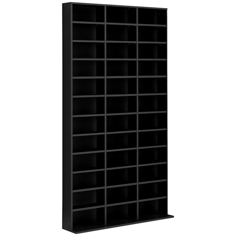 Étagère de rangement pour cd et dvd 102 x 23,5 x 195 cm grande capacité tablettes réglables contemporain en MDF noir 21_0002377