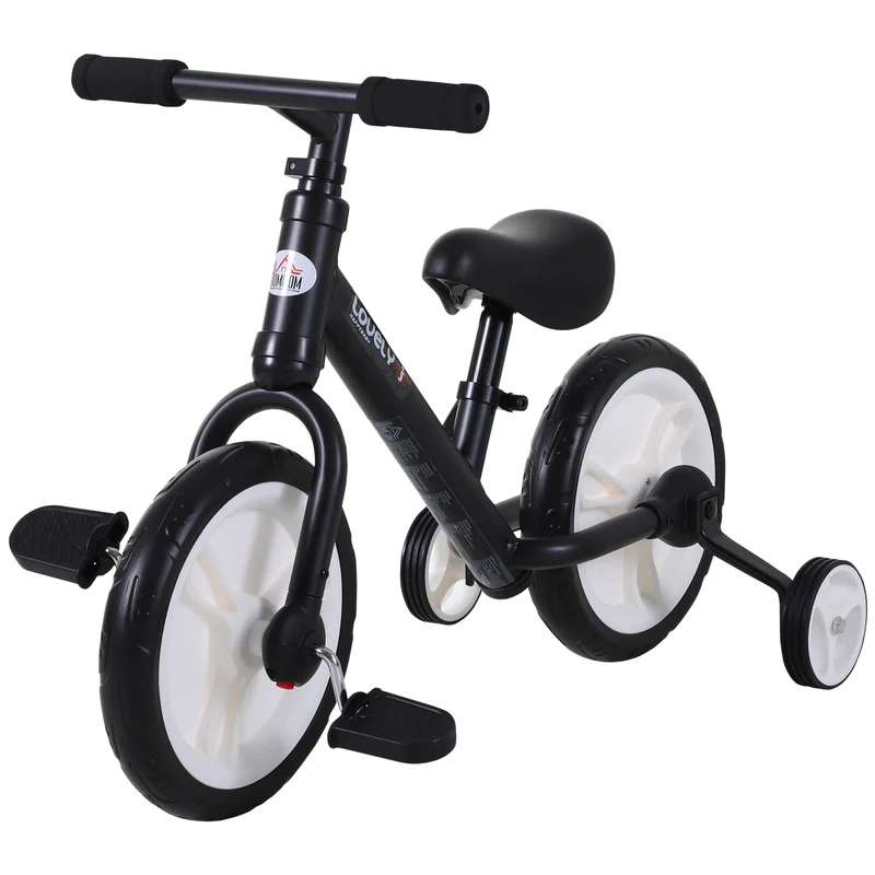 Vélo draisienne enfant 2 en 1 apprentissage équilibre 85 x 36 x 54 cm selle réglable 33-38 cm moderne épuré en acier noir 21_0000450