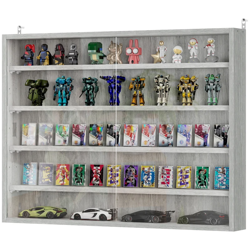 Vitrine murale collection 80 x 9,5 x 60 cm étagères réglables portes coulissantes moderne en panneau de particules gris 21_0001778