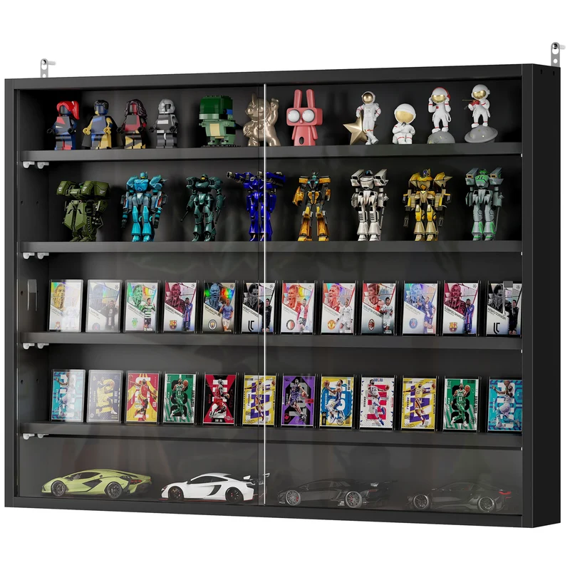 Vitrine murale 80 x 9.5 x 60 cm étagères réglables design contemporain anti poussière en panneau de particules noir 21_0001776