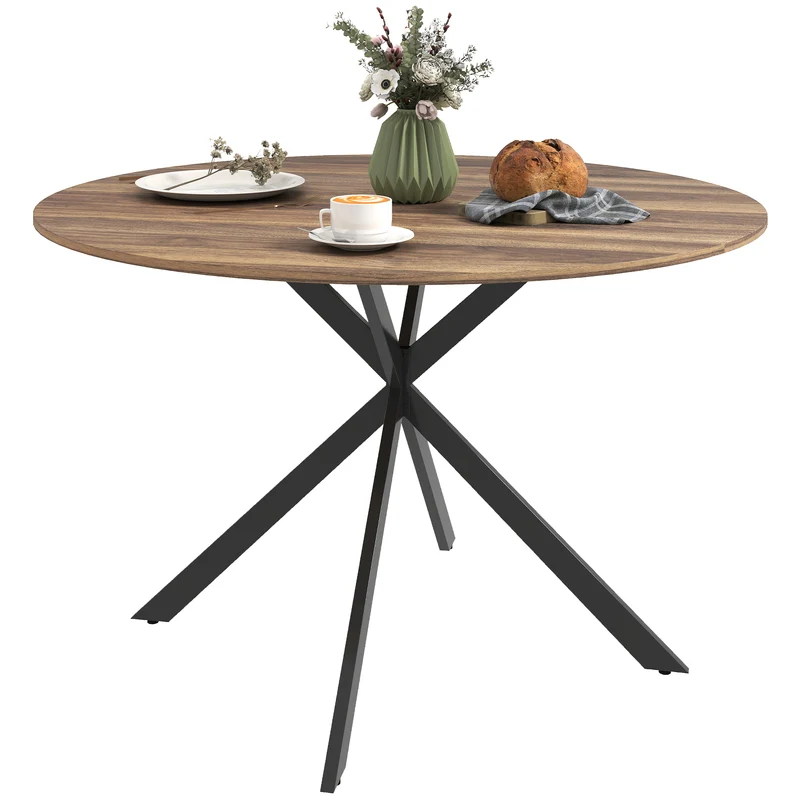 Table à manger ronde 120 x 75 cm pour 4 personnes stable patins réglables style industriel contemporain en bois marron 21_0003321