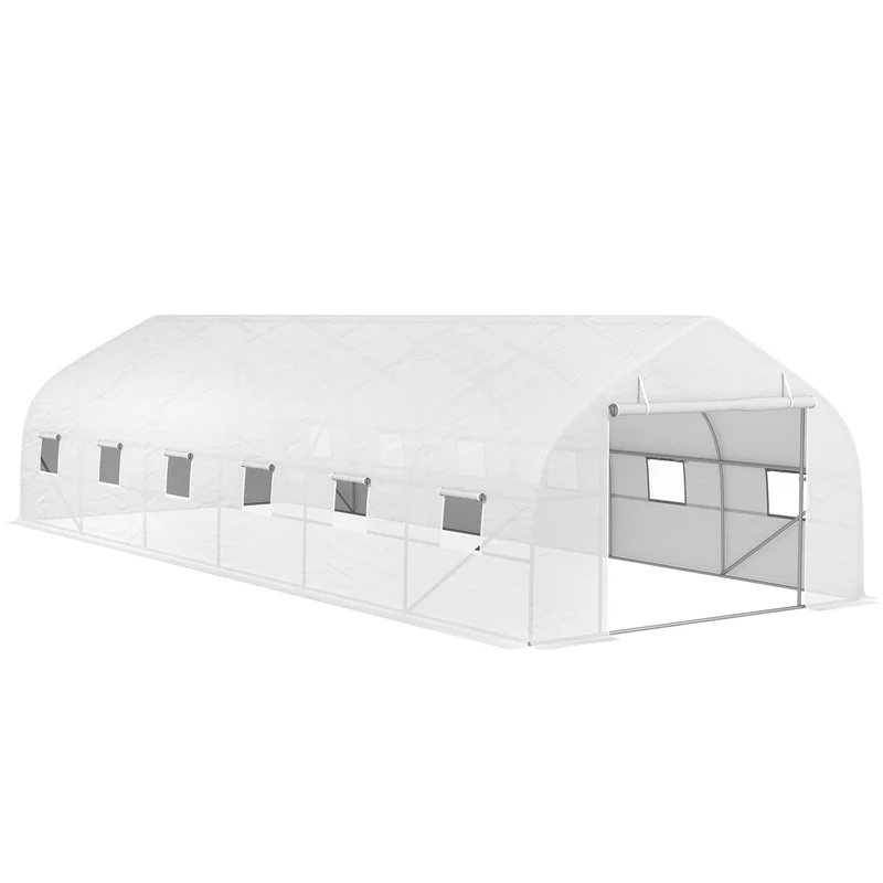 Serre tunnel de jardin 800 x 300 x 200 cm porte roulante ventilation optimale design contemporain en polyéthylène blanc 21_0004024