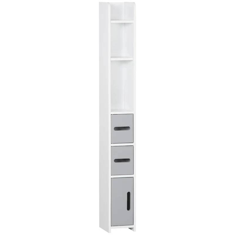 Meuble colonne salle de bain 15 x 17 x 120 cm 3 placards 3 étagères gain de place design épuré contemporain en MDF gris 21_0001922