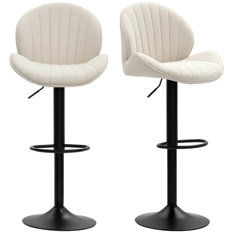Lot de 2 tabourets de bar coquille 48 x 50 x 94-115 cm réglables pivotants rembourrés contemporain en polyester beige 21_0003283