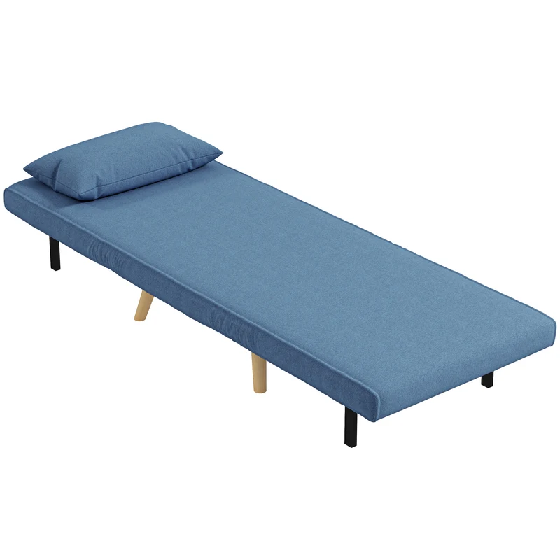 Fauteuil convertible 1 place méridienne 72 x 75 x 85 cm dossier 5 positions assise ferme moderne en polyester bleu 21_0003428