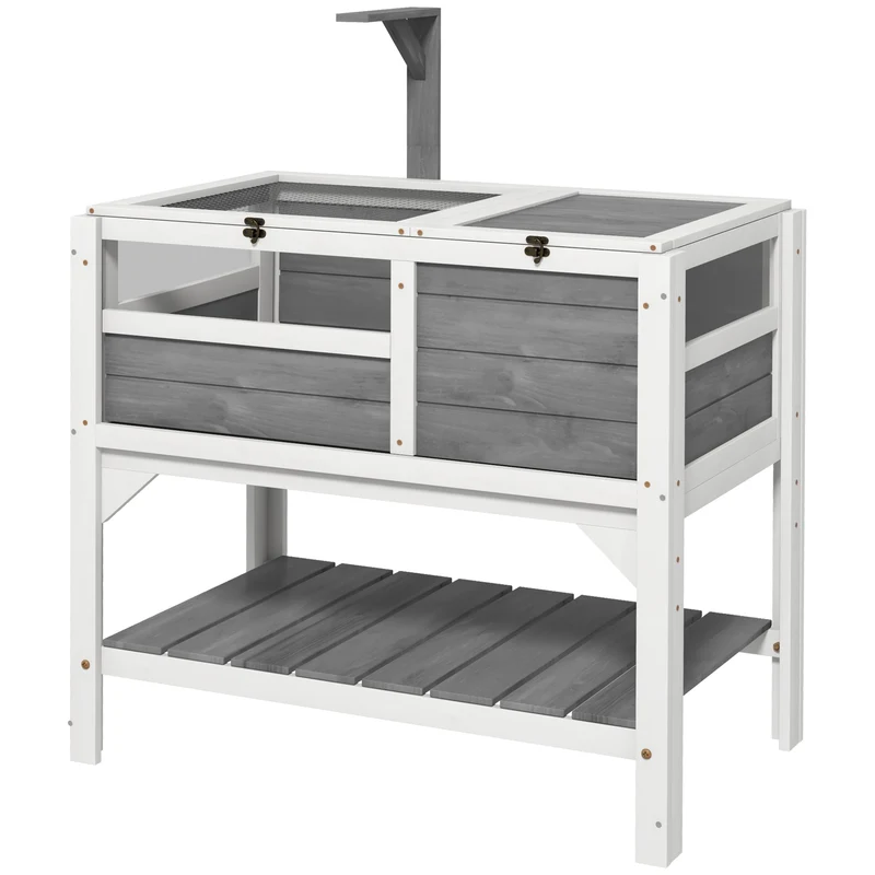 Enclos pour tortues sur pieds double 84 x 51 x 103 cm étagère plateau coulissant cosy contemporain en bois gris clair 21_0007833