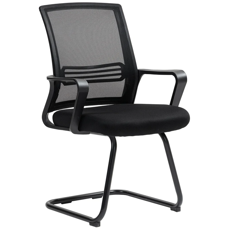 Chaise de conférence 58,5 x 57,5 x 93 cm dossier ergonomique assise mousse avec base traîneau moderne en polyester noir 21_0006296