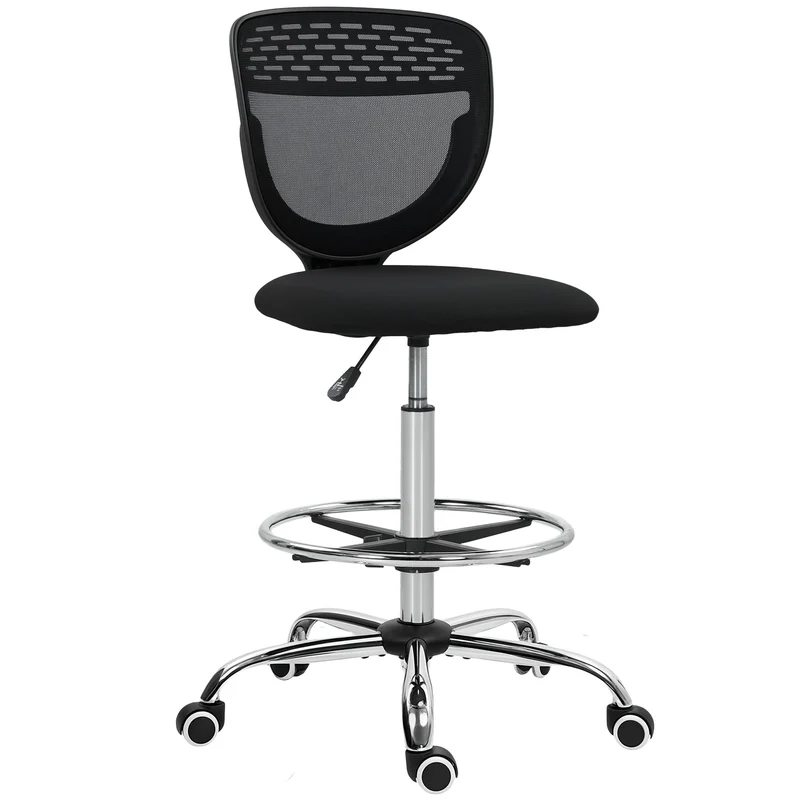 Chaise de bureau haute 59 x 59 x 106-126 cm assise rembourrée repose-pieds réglable design contemporain en maille noir 21_0006239