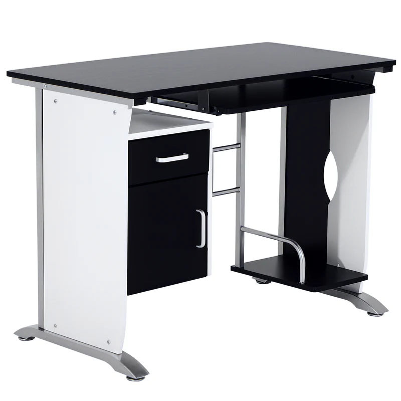 Bureau informatique 100 x 52 x 75 cm multi rangements surface mélaminée entretien facile design contemporain en MDF noir 21_0006120