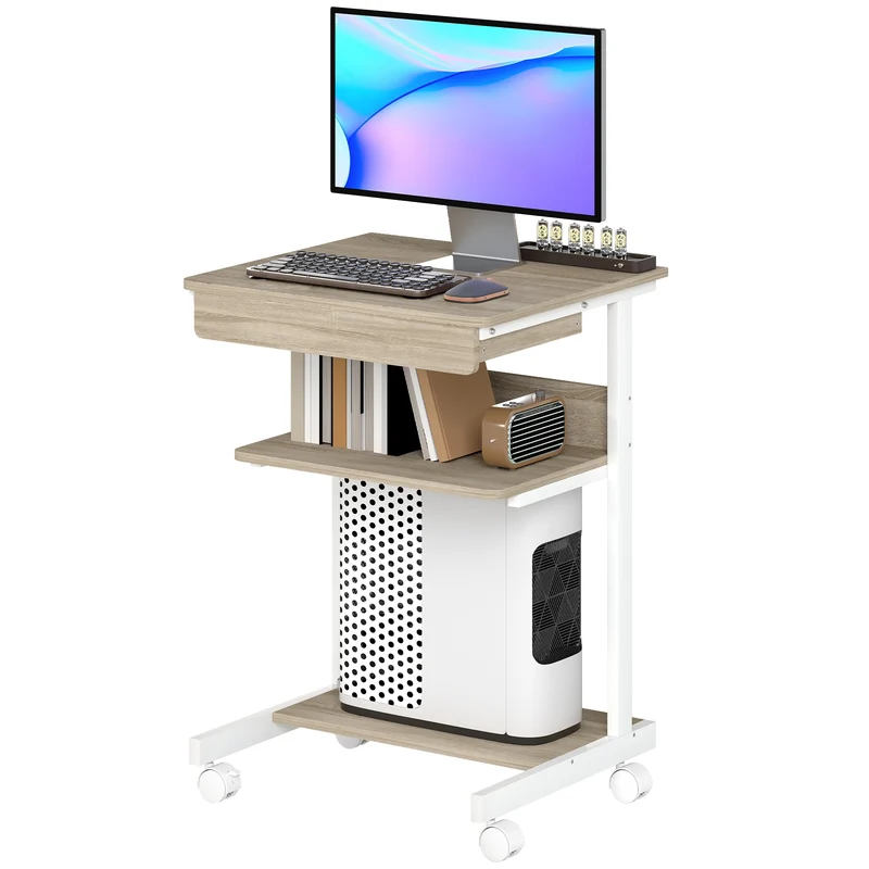 Bureau d'ordinateur sur roulettes 56 x 51 x 79 cm mobilité rangement intégré moderne en panneau de particules chêne 21_0006138