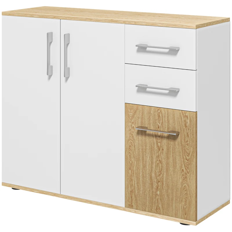 Buffet de rangement salon 90 x 30 x 75.5 cm rangement optimisé étagère réglable moderne en panneau de particules blanc 21_0002919