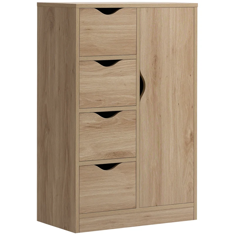 Buffet de rangement 54 x 29 x 83 cm 1 placard 4 tiroirs anti-basculement scandinave épuré en panneau de particules marron 21_0002833