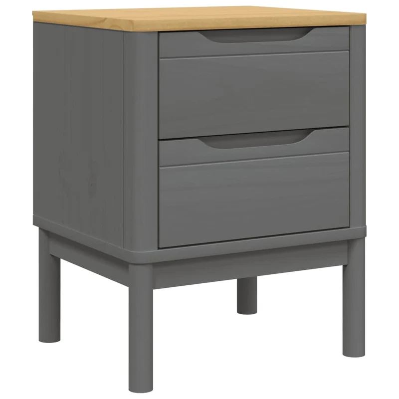 Table de chevet avec deux tiroirs 45 x 39 x 57 cm bois de pin massif gris DEC033915