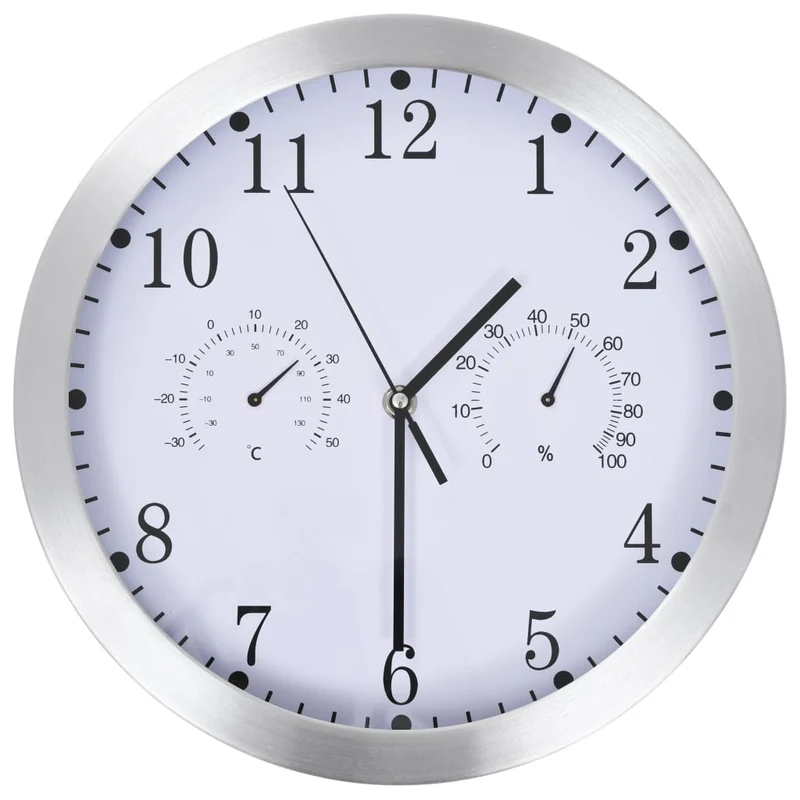 Horloge murale à quartz Hygromètre et thermomètre 30 cm Blanc DEC022254
