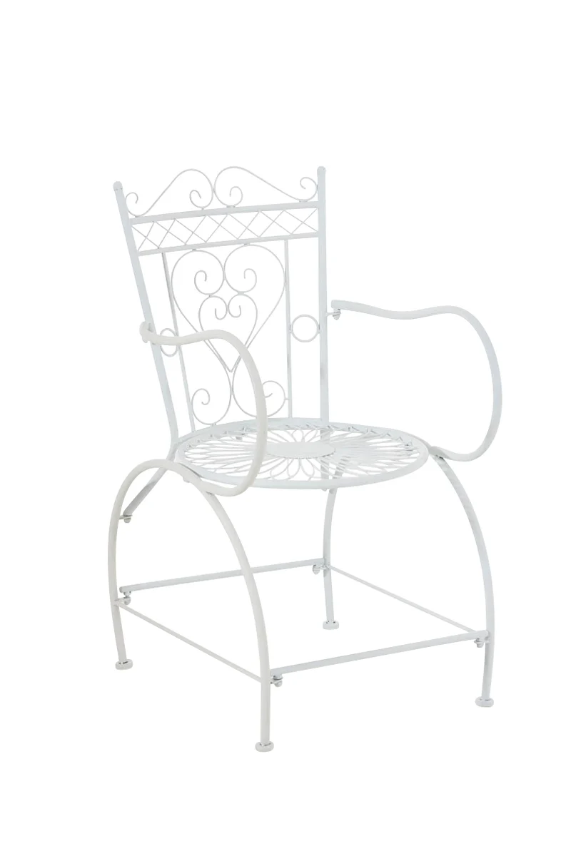 Chaise de jardin avec accoudoirs balcon terrasse design rustique en métal blanc 10_0004002