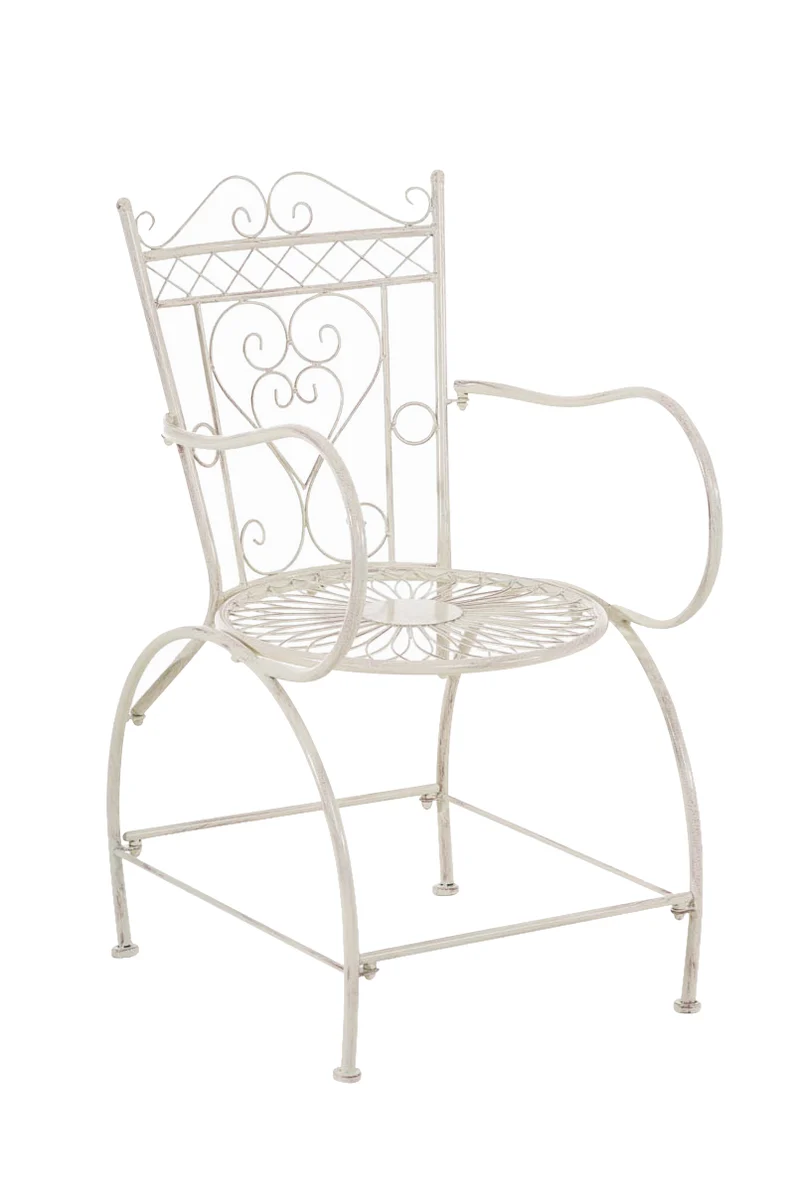 Chaise de jardin avec accoudoirs balcon terrasse design rustique en métal crème vieilli 10_0004003