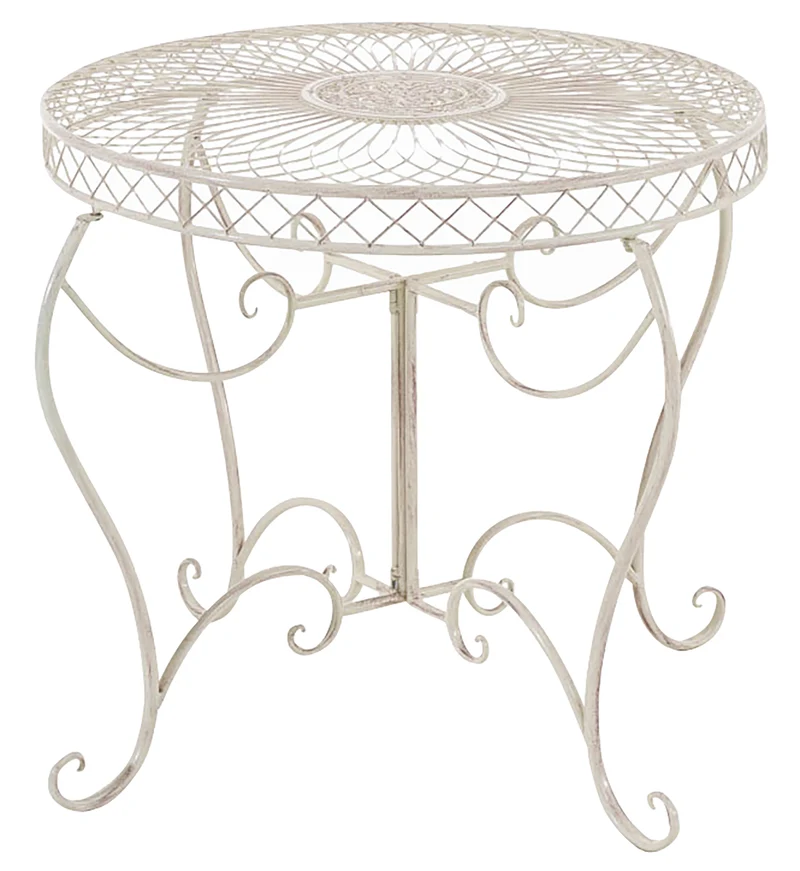 Table de jardin balcon terrasse design rustique hauteur 69 cm en métal crème vieilli 10_0004009