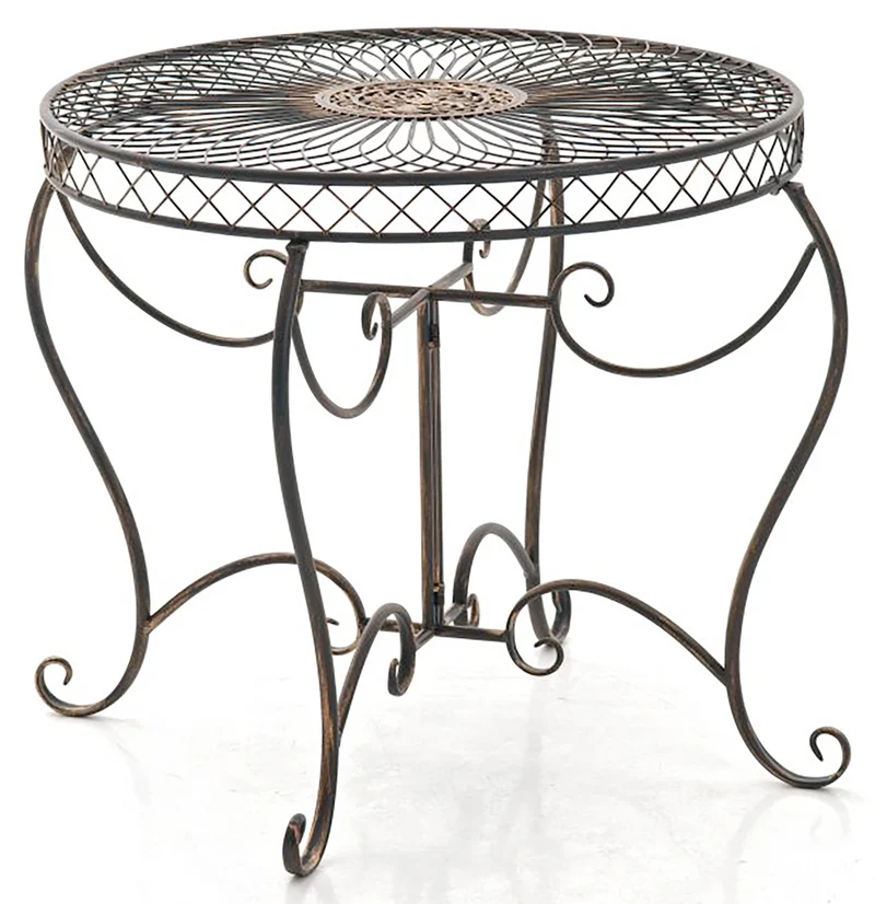 Table de jardin balcon terrasse design rustique hauteur 69 cm en métal bronze 10_0003051