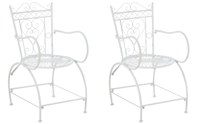 Lot de 2 chaises de jardin avec accoudoirs balcon terrasse design rustique en métal blanc 10_0002869