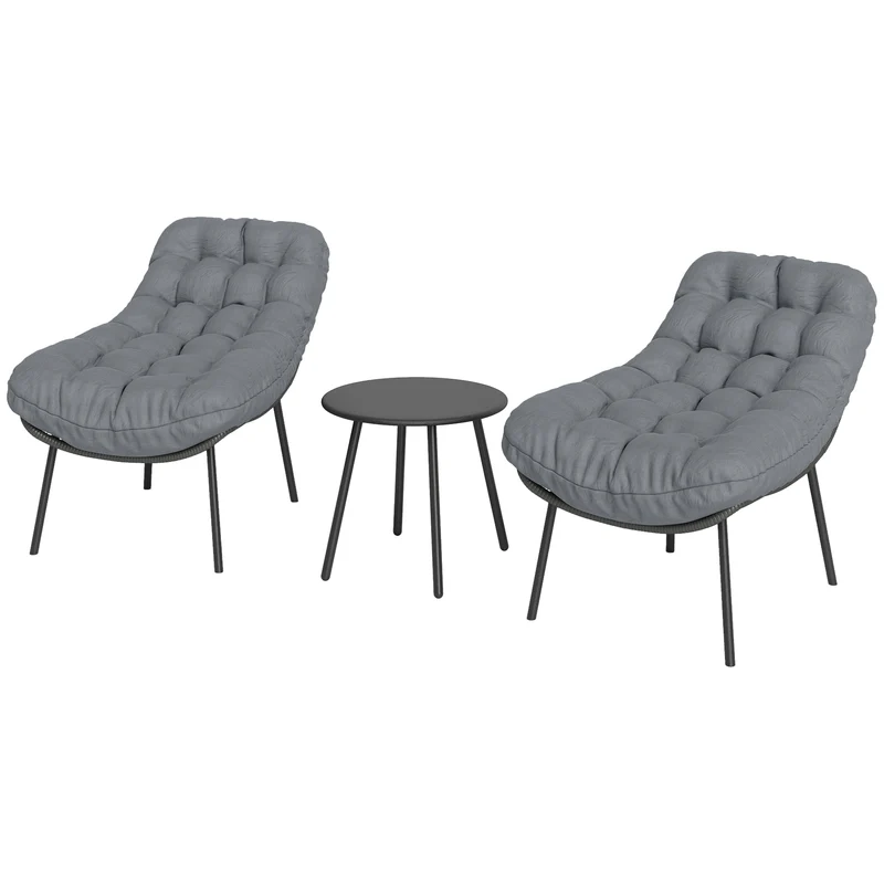 Salon de jardin 2 places balcon 66 x 99 x 73 cm coussins 15 cm assise enveloppante moderne cosy en résine tressée gris 21_0006020