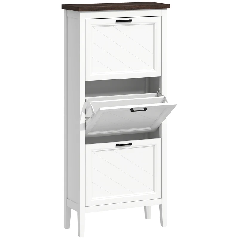 Meuble à chaussures d'entrée étroit 60 x 26.5 x 133.7 cm rangement modulable gain de place style rustique en MDF blanc 21_0002810
