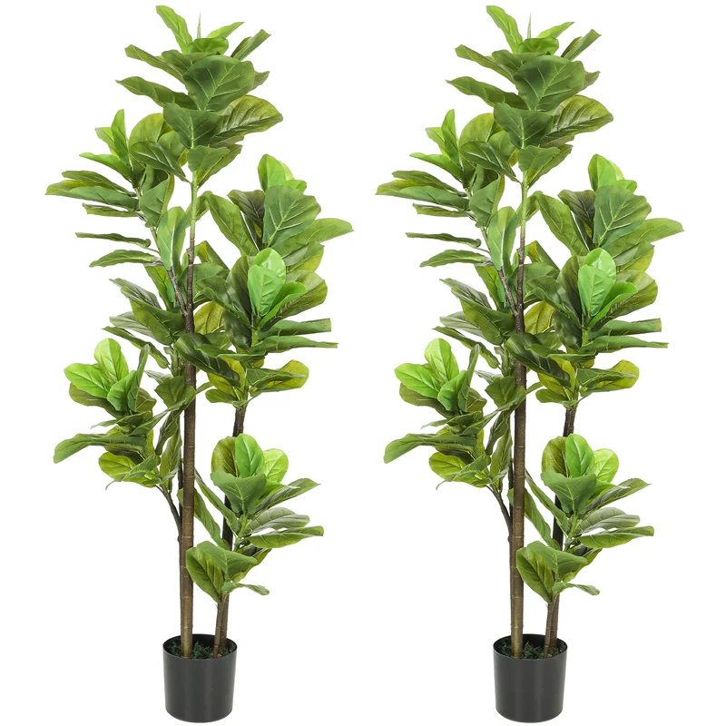 Lot de deux plantes artificielles intérieures figuier lyre 150 cm entretien minimal contemporain salon en ciment vert 21_0001318
