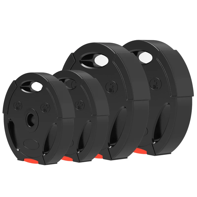 Lot de 4 disques de poids pour barre 27 x 4,5 cm et 24 x 3,5 cm trois poignées protège sol moderne en polypropylène noir 21_0006862