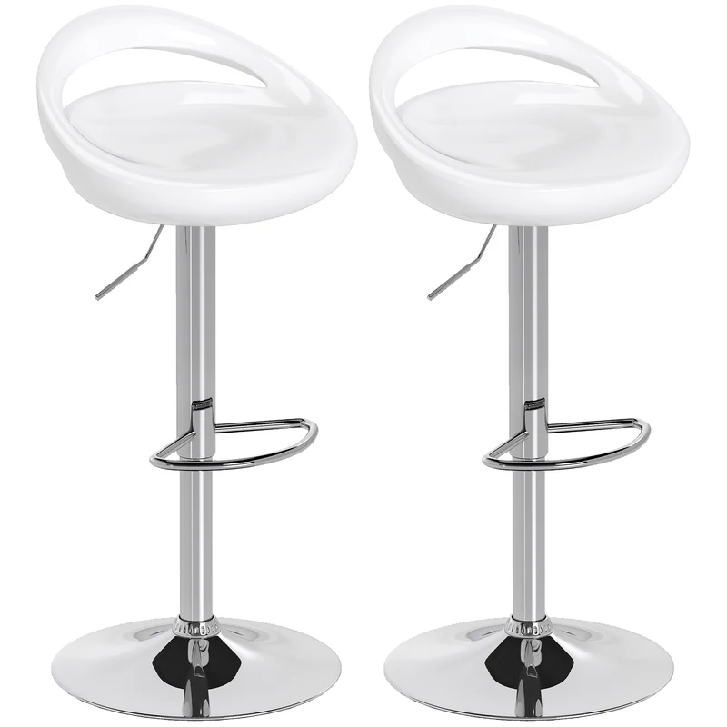 Lot de 2 tabourets de bar 46 x 41 x 76-96 cm hauteur réglable pivotant à 360° pour salon design moderne en métal blanc 21_0002188