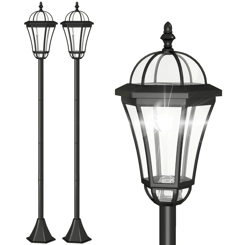 Lot de 2 lampadaires solaires d'extérieur jardin 18,5 x 129 cm éclairage automatique économique classique en abs noir 21_0006993